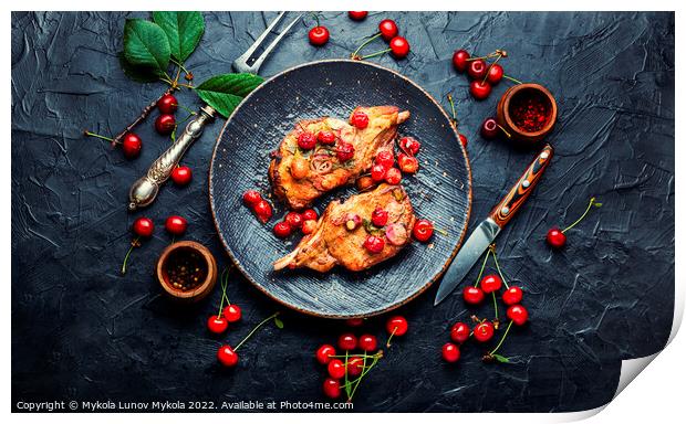 Meat on the bone roasted in berry sauce. Print by Mykola Lunov Mykola