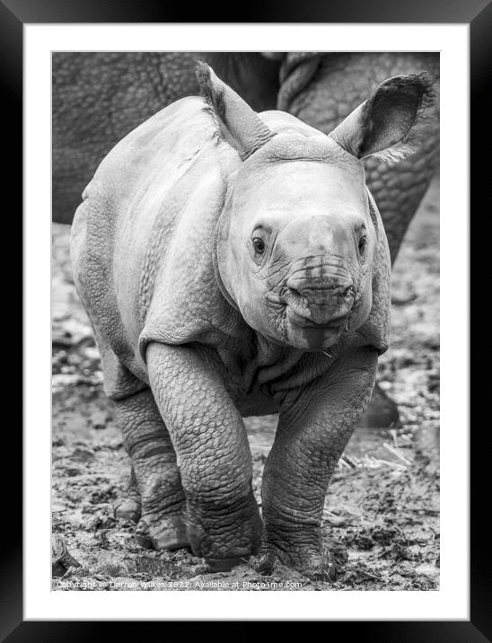 Baby One Horned Rhino Framed Mounted Print by Darren Wilkes