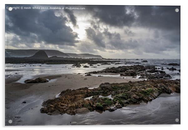 Stormy weather at Widemouth Bay Acrylic by Kevin White