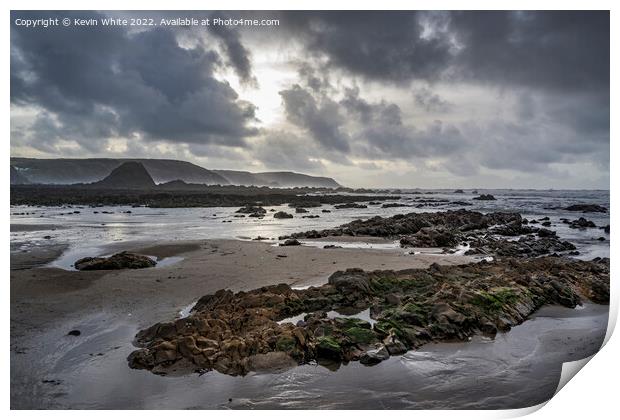 Stormy weather at Widemouth Bay Print by Kevin White