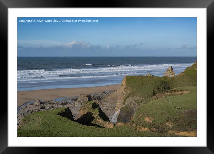 Clifftop view of Sandymouth Beach Framed Mounted Print by Kevin White