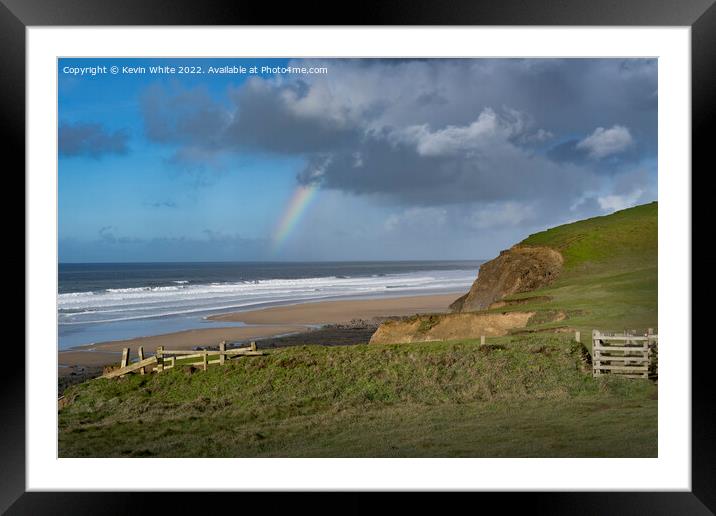Rain and sun at Sandymouth Beach Framed Mounted Print by Kevin White