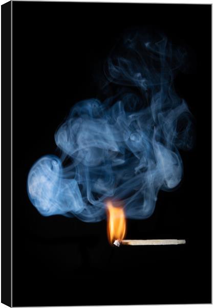 Burning match with smoke and flames Canvas Print by Bryn Morgan