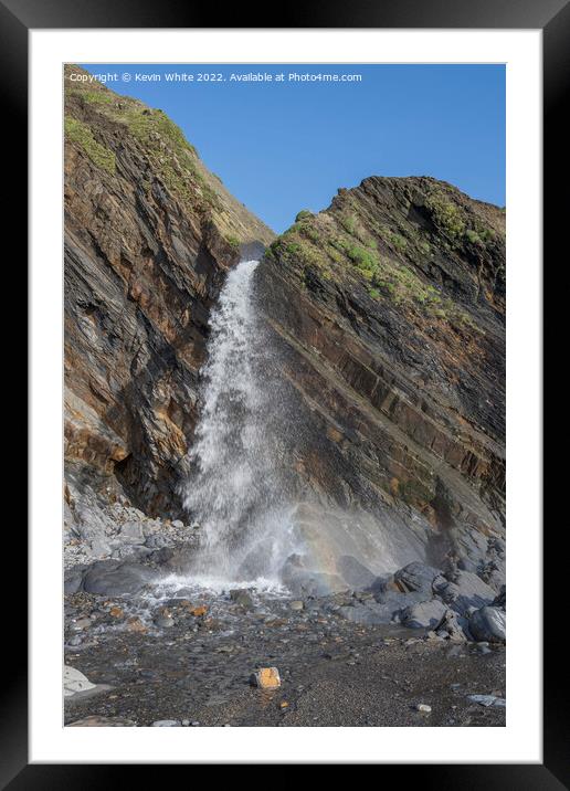 Waterfall on Sandymouth beach Framed Mounted Print by Kevin White