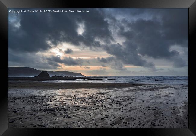 Widemouth Bay on a stormy day Framed Print by Kevin White