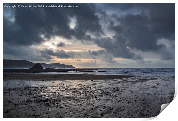 Widemouth Bay on a stormy day Print by Kevin White