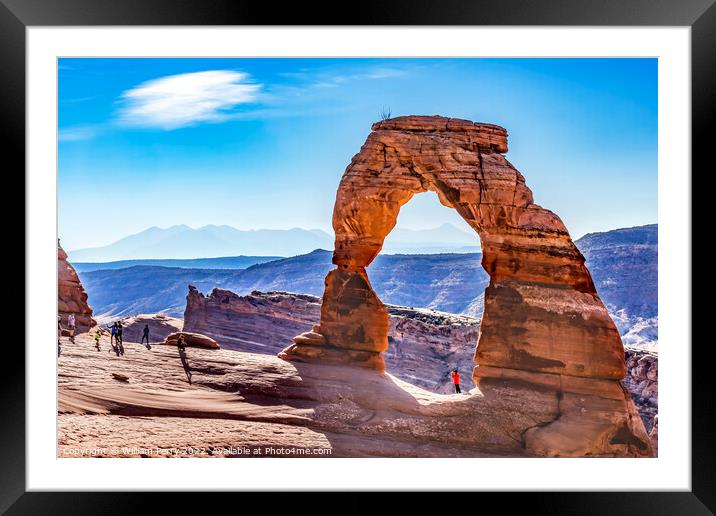 Delicate Arch Tourists Rock Canyon Arches National Park Moab Uta Framed Mounted Print by William Perry