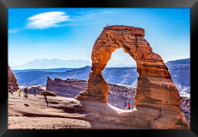 Delicate Arch Tourists Rock Canyon Arches National Park Moab Uta Framed Print by William Perry