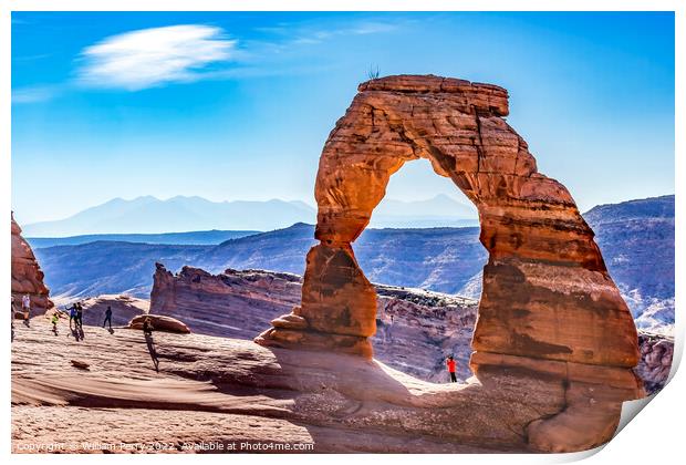 Delicate Arch Tourists Rock Canyon Arches National Park Moab Uta Print by William Perry