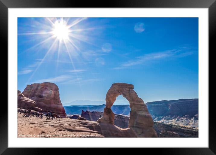 Delicate Arch Sun Rock Canyon Arches National Park Moab Utah  Framed Mounted Print by William Perry