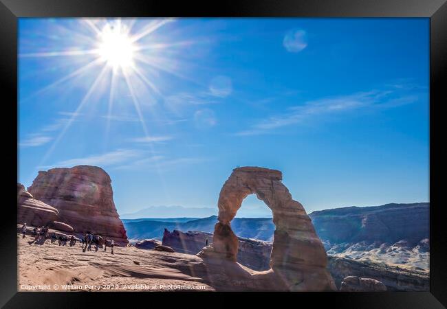 Delicate Arch Sun Rock Canyon Arches National Park Moab Utah  Framed Print by William Perry