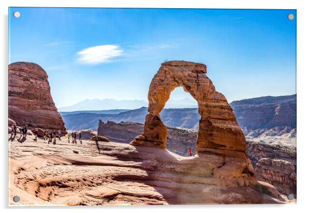 Delicate Arch Tourists Rock Canyon Arches National Park Moab Uta Acrylic by William Perry