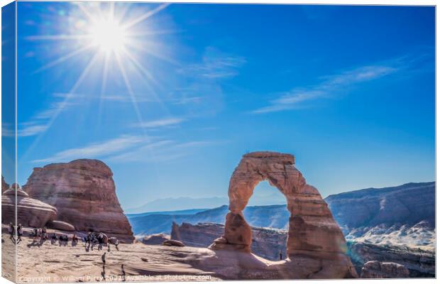 Delicate Arch Sun Rock Canyon Arches National Park Moab Utah  Canvas Print by William Perry