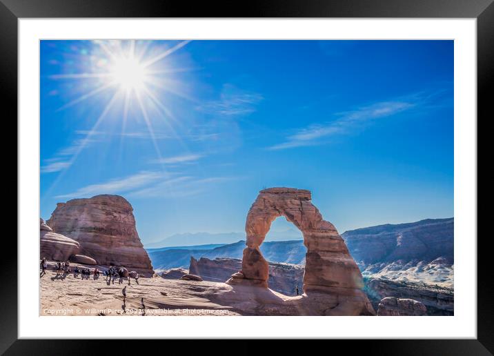 Delicate Arch Sun Rock Canyon Arches National Park Moab Utah  Framed Mounted Print by William Perry