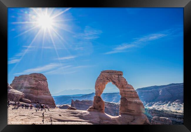 Delicate Arch Sun Rock Canyon Arches National Park Moab Utah  Framed Print by William Perry