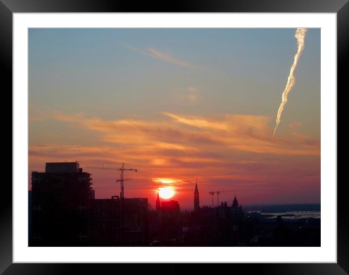 Sunset and Vapour Trail Framed Mounted Print by Stephanie Moore