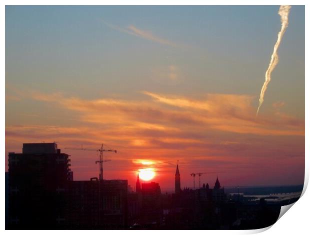 Sunset and Vapour Trail Print by Stephanie Moore