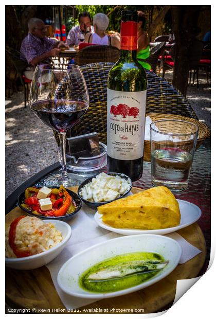 Spanish tapas and wine Print by Kevin Hellon