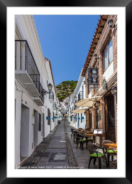 Typical street in Mijas, Andalusia, Spain Framed Mounted Print by Kevin Hellon