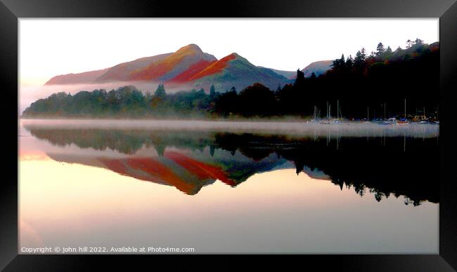 Mountain reflections at Derwentwater, Cumbria Framed Print by john hill