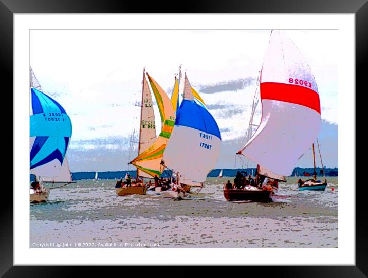 Cowes racing yachts, Isle of Wight.  (watercolour effect) Framed Mounted Print by john hill