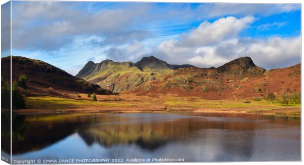 A view across Blea Tarn towards the Langdale Pikes Canvas Print by EMMA DANCE PHOTOGRAPHY
