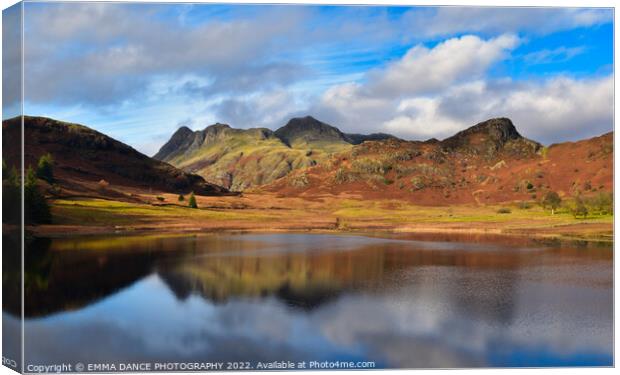 A view across Blea Tarn towards the Langdale Pikes Canvas Print by EMMA DANCE PHOTOGRAPHY