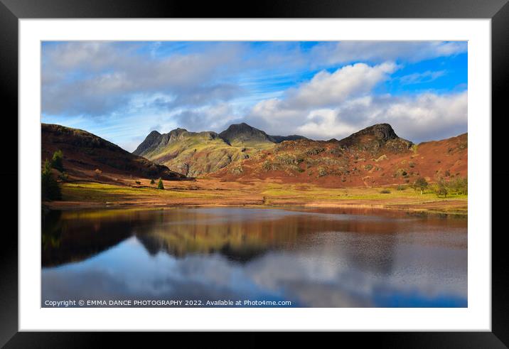 A view across Blea Tarn towards the Langdale Pikes Framed Mounted Print by EMMA DANCE PHOTOGRAPHY