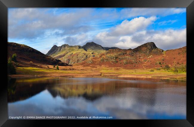 A view across Blea Tarn towards the Langdale Pikes Framed Print by EMMA DANCE PHOTOGRAPHY