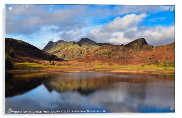 A view across Blea Tarn towards the Langdale Pikes Acrylic by EMMA DANCE PHOTOGRAPHY