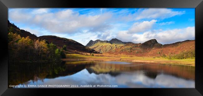 A view across Blea Tarn towards the Langdale Pikes Framed Print by EMMA DANCE PHOTOGRAPHY