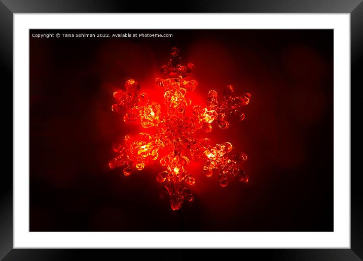 Red Illuminated Christmas Light in Shape of Snowfl Framed Mounted Print by Taina Sohlman