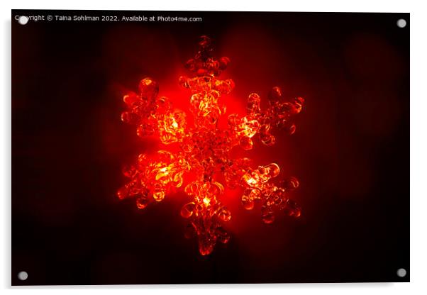 Red Illuminated Christmas Light in Shape of Snowfl Acrylic by Taina Sohlman