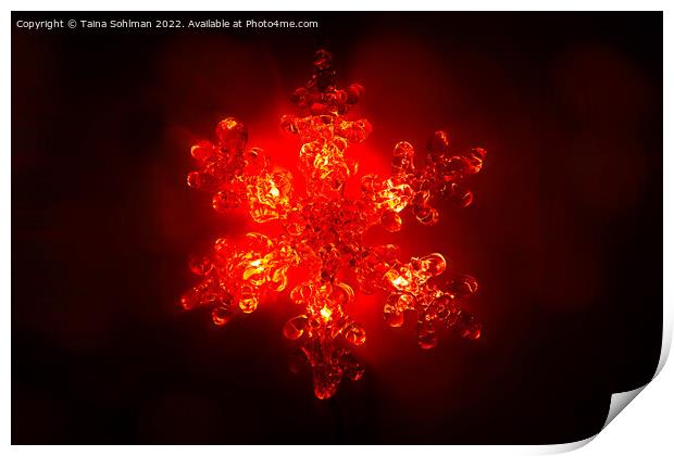 Red Illuminated Christmas Light in Shape of Snowfl Print by Taina Sohlman