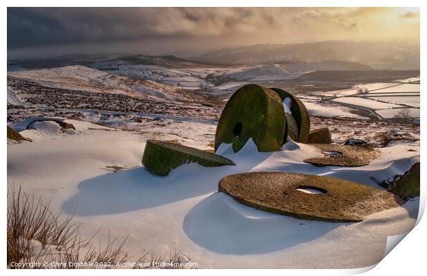 Winter at Stanage Edge (2) Print by Chris Drabble