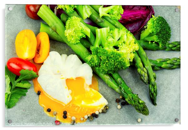 Vegetable salad with poached egg Acrylic by Mykola Lunov Mykola