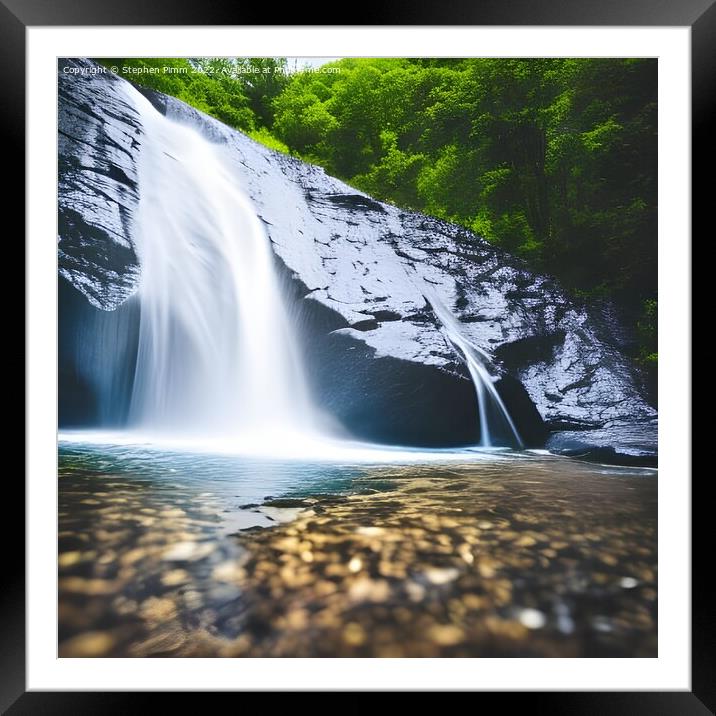 AI Mountain Waterfall Framed Mounted Print by Stephen Pimm
