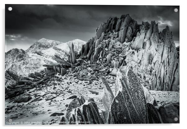 Snowdonia and the Glyder mountains black and white Acrylic by John Henderson
