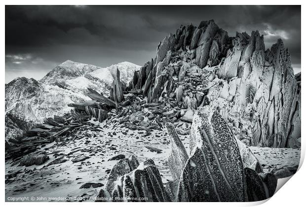 Snowdonia and the Glyder mountains black and white Print by John Henderson