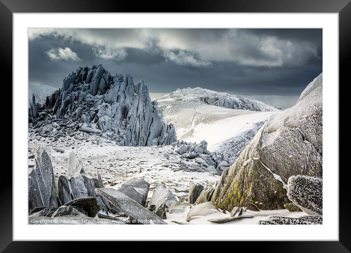 Snowdonia winter mountains Framed Mounted Print by John Henderson