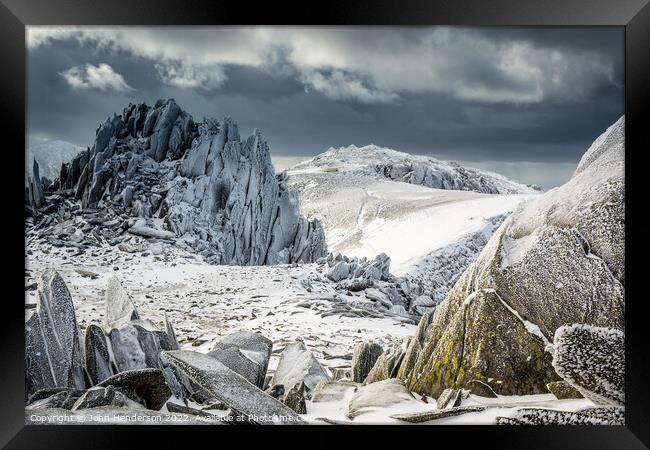 Snowdonia winter mountains Framed Print by John Henderson