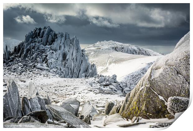 Snowdonia winter mountains Print by John Henderson
