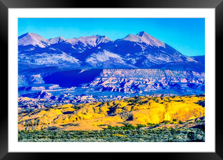 La Sal Mountains Rock Canyon Arches National Park Moab Utah  Framed Mounted Print by William Perry