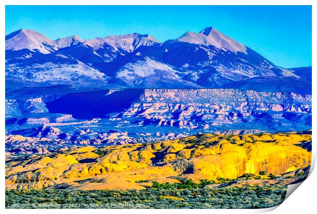 La Sal Mountains Rock Canyon Arches National Park Moab Utah  Print by William Perry