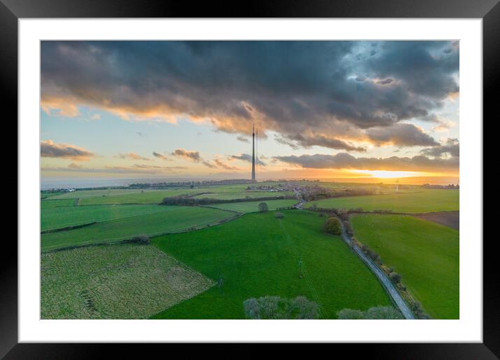 Emley Moor Mast Sunset Framed Mounted Print by Apollo Aerial Photography