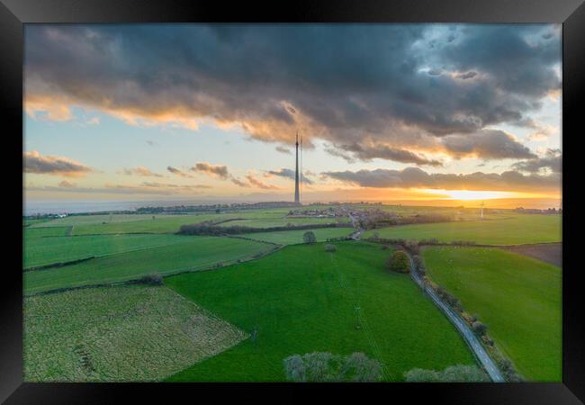 Emley Moor Mast Sunset Framed Print by Apollo Aerial Photography