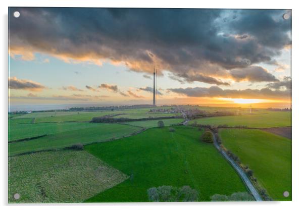 Emley Moor Mast Sunset Acrylic by Apollo Aerial Photography