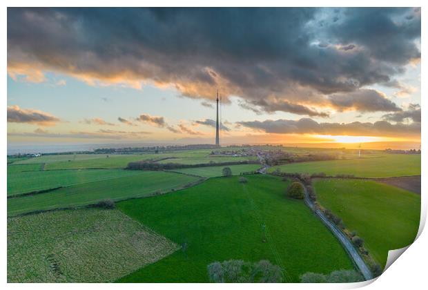 Emley Moor Mast Sunset Print by Apollo Aerial Photography