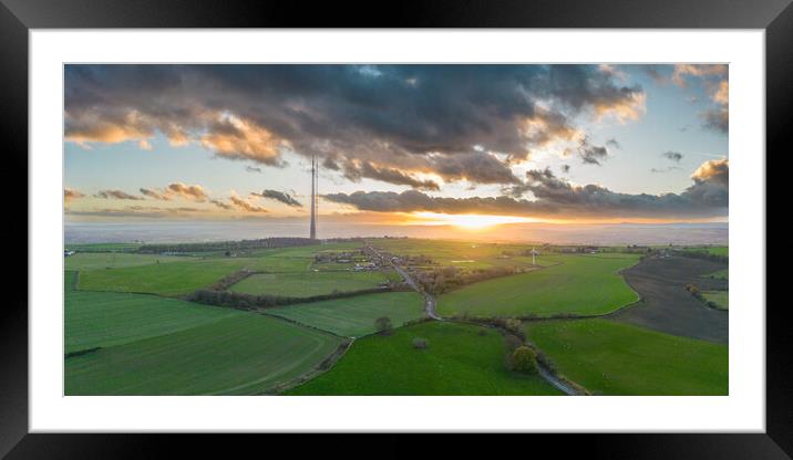 Emley Moor Mast Sunset Framed Mounted Print by Apollo Aerial Photography