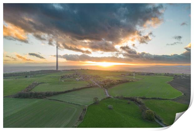 Emley Moor Mast Sunset Print by Apollo Aerial Photography
